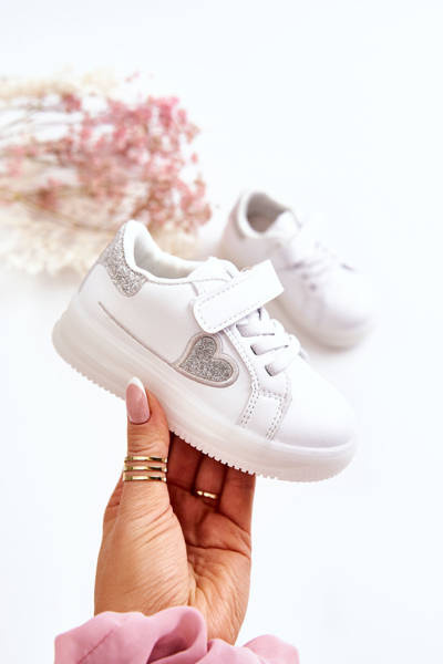Chaussures de sport pour enfants en cuir avec velcro Baylene blanc
