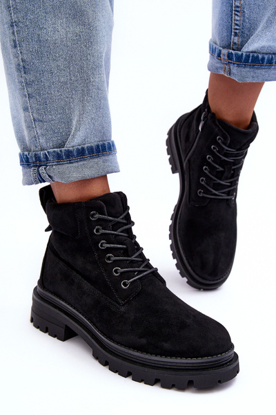 Fleece-Lined Suede Trapper Boots Black Alden