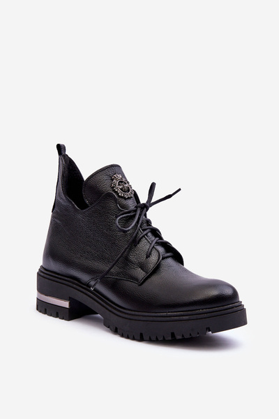 Zazoo 60309 Bottines En Cuir Pour Femme À Talon Plat Noir