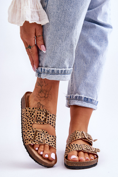 Slip-On-Hausschuhe für Damen Leopard Beige und Schwarz Destino