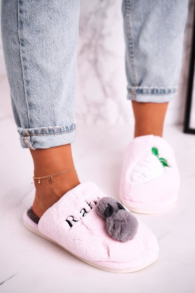 Chaussons Fourrure Femme Lapin Et Carotte Rose Follow Me
