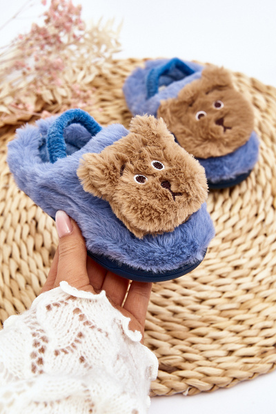 Chaussons en Fourrure Enfant avec Ours en Peluche Bleu Dicera