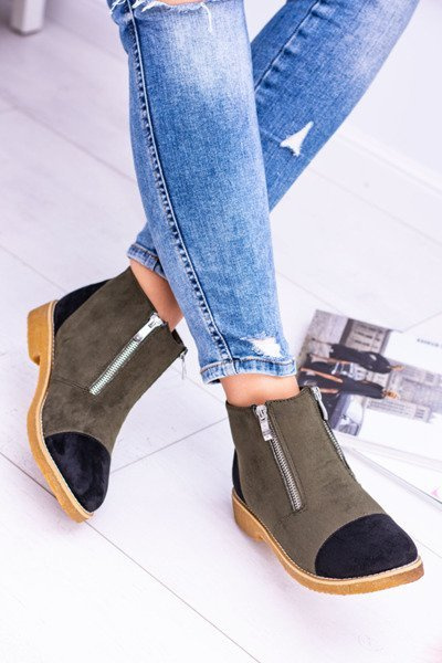 Lu Boo - Bottes Inez en daim olive avec fermetures éclair