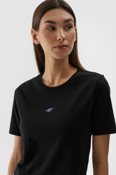 Női pamut póló karcsú nyírt 4F fekete 4FWAW24TTSHF1701-20S