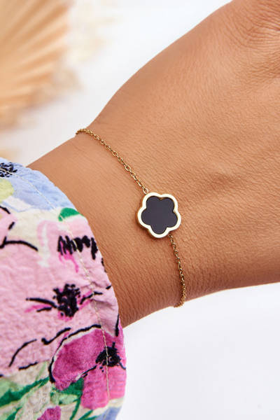 Damenarmband mit Schwarz Blume gold
