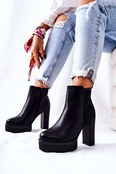 Bottines hautes en cuir à talons aiguilles Noir Diomice