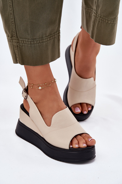 Leder Damen Sandalen auf Wedge Artiker 54C0401 Beige