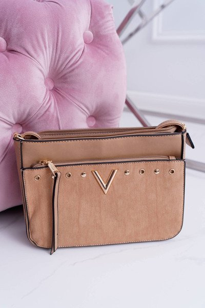 Damen Handtasche Schulter Beige Golden Letter V