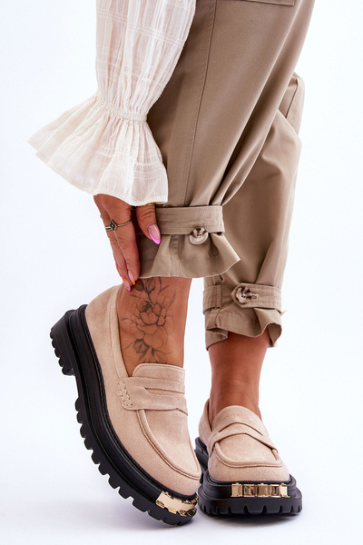 Klassische Wildleder-Loafer mit Verzierung Beige Monaro