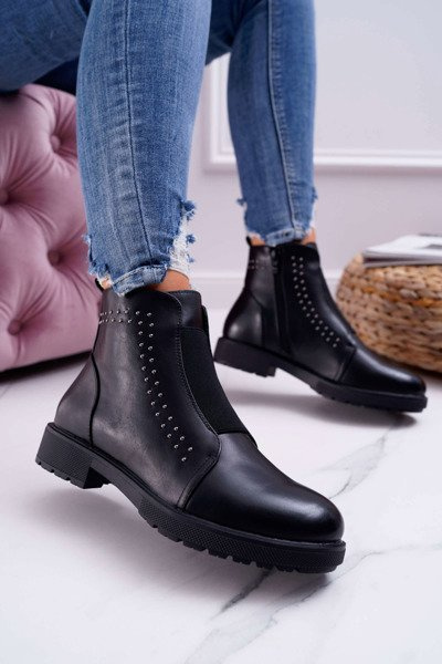 Women's Flat Heel Boots Riveted Black Sergio Leone BT519