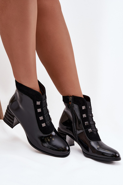 Bottes en cuir laqué pour femmes à talon D&A MR52-144 Noir