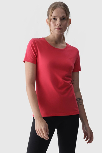 Damen Glatt T-Shirt Mit Logo Rosa 4F 4FWMM00TTSHF1845-62S