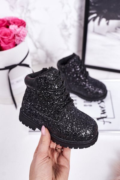 Beheizte Glitzer-Trapper-Stiefel für Kinder Schwarz Meerjungfrau