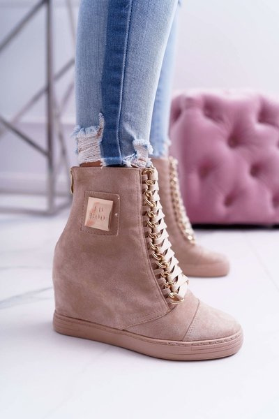 Damen Lu Boo Sneakers Gold Kette Wildleder Beige Monica