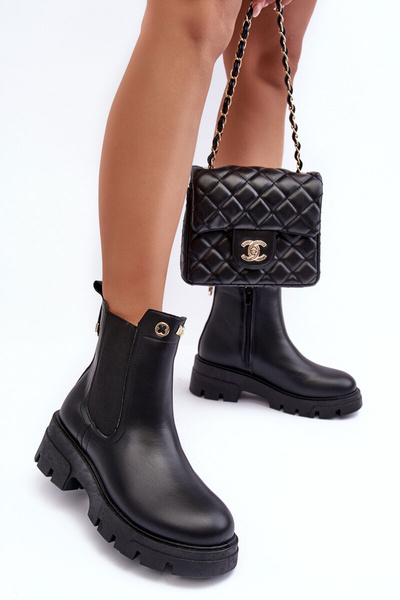 Bottines en cuir pour femmes avec lob noir décoratif