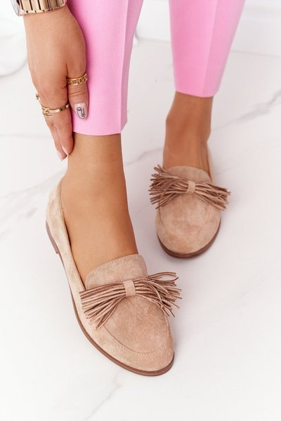 Mocassins Femme En Daim Avec Franges Beige Alicante