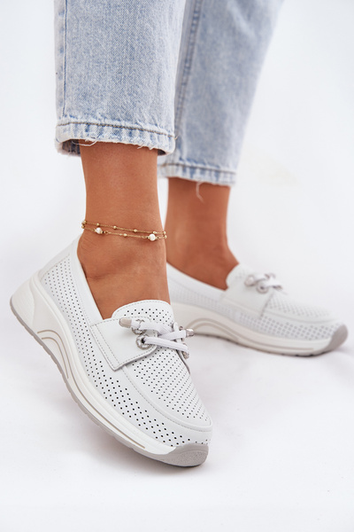 Chaussures En Cuir En Cuir Naturel Sur Plateforme Artiker 56C2101 Blanches