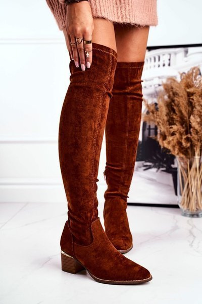 Kniehohe Damenstiefel Öko-Wildleder Camel Indigo