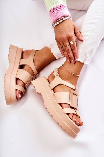 Sandale din piele pentru femei pe platformă Dark Beige Corene