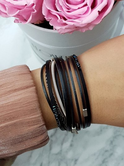 Bracelet rang femme large cristaux Michiko noirs