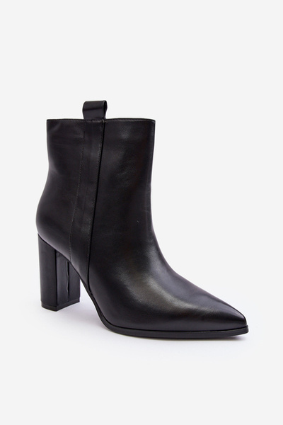 Damen Lederstiefel Auf Einem Block Schwarz Vevine