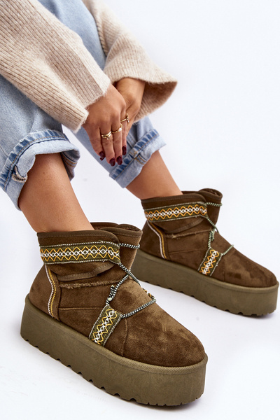 Bottines de neige femme à semelle épaisse et lacets, vert Milson