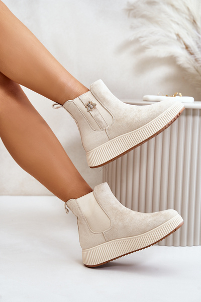 Botine Femei Slip On Pe Platformă Cu Decorație Eko Suede Bej Deschis Ciatheia