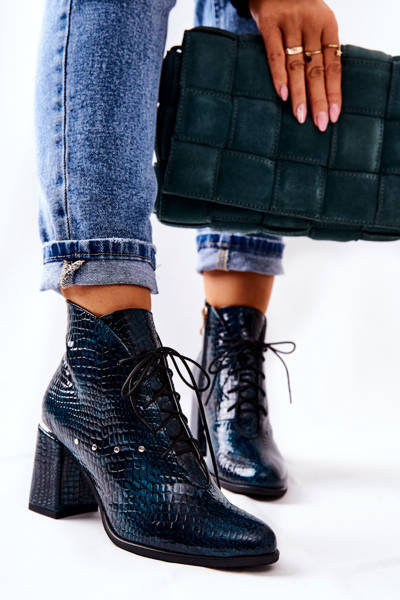 Bottines en cuir à talon pour femmes, vertes Neliko
