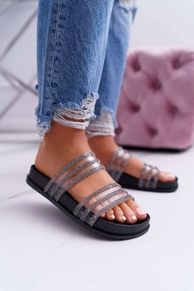 Femei Zirconia Flip Flops Black Larena