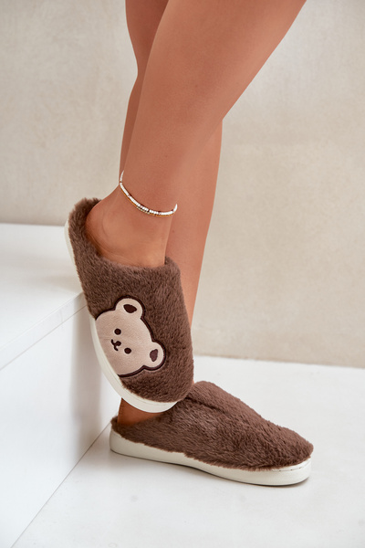 Womens Furry Slippers With Bear Brown Fiorinella