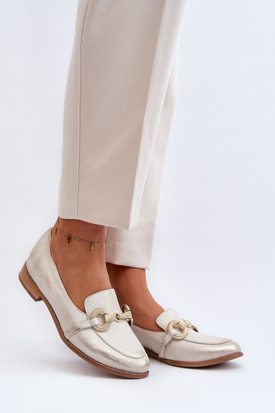 Damen Leder Mokassins mit Zazoo 2880 Goldverzierung