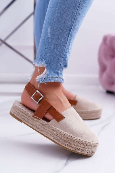 Damen Plateau Wildleder Espadrilles Beige Parteno