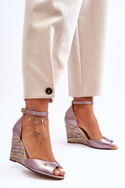 Sandales compensées en cuir Laura Messi 2603/783 Argent