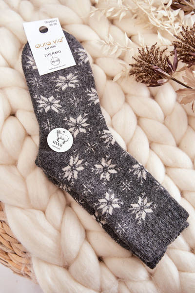 Chaussettes en laine pour femmes en flocons de neige gris