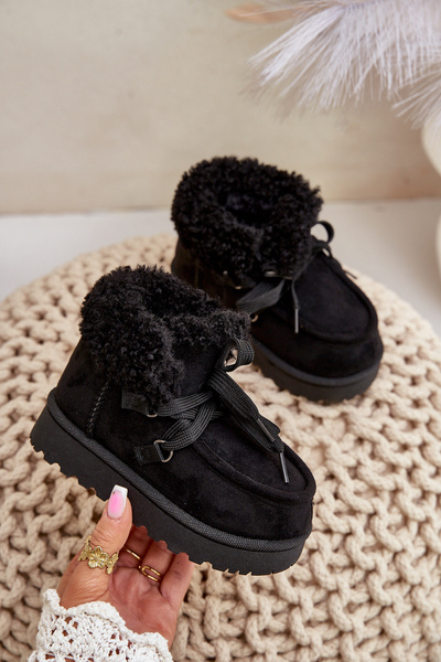Schneestiefel Kinder Gefüttert mit Fell Schwarz Adelane