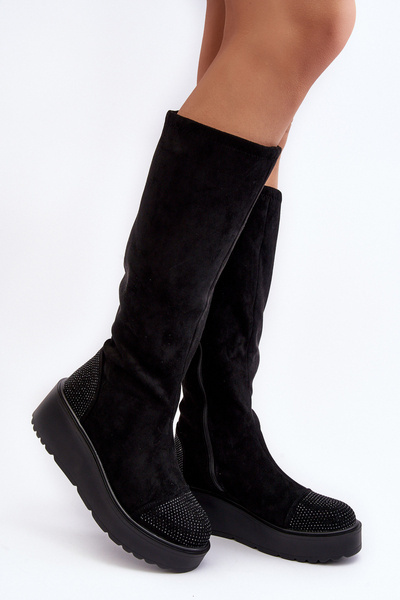 Bottes plateforme en daim pour femmes SBarski HY53-8 Noir