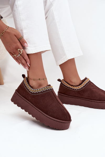 Bottes de neige basses pour femmes avec broderie sur plateforme chocolat Taliah