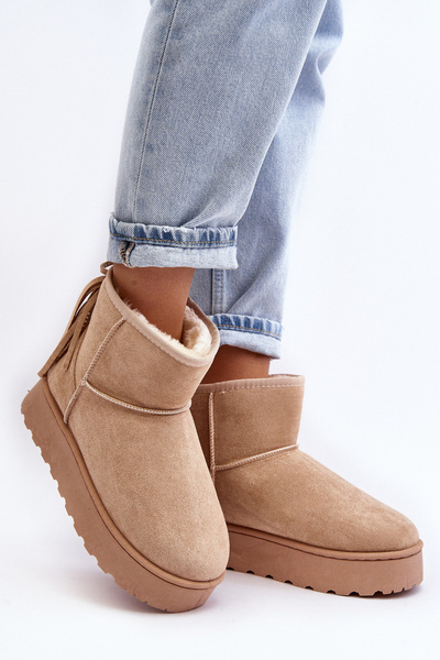 Bottines de neige femme sur plateforme massive à franges beige Lirico