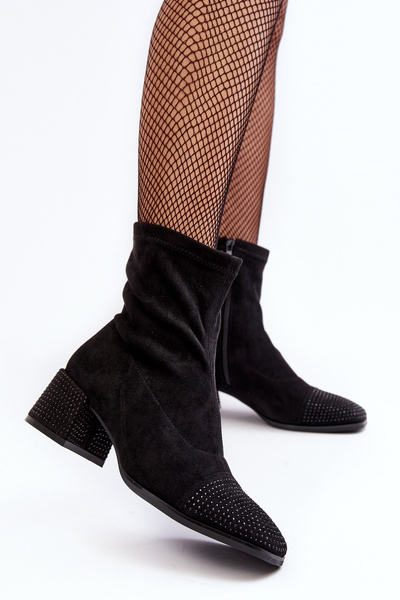 Damen-Stiefeletten Mit Niedrigem Absatz Und Verzierung In Schwarz Vissias