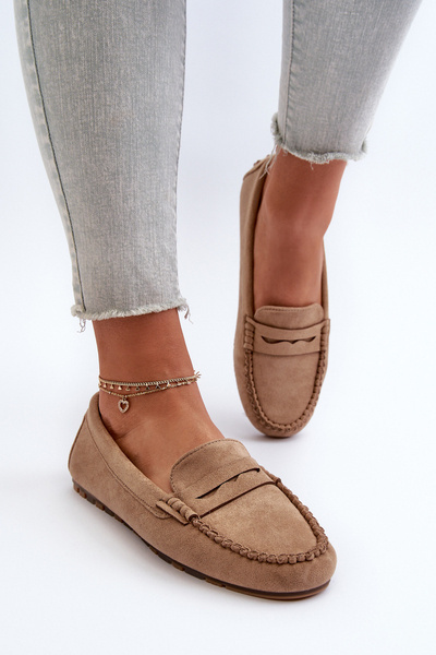 Klassische Damen Wildleder Mokassins Dunkelbeige Glimris