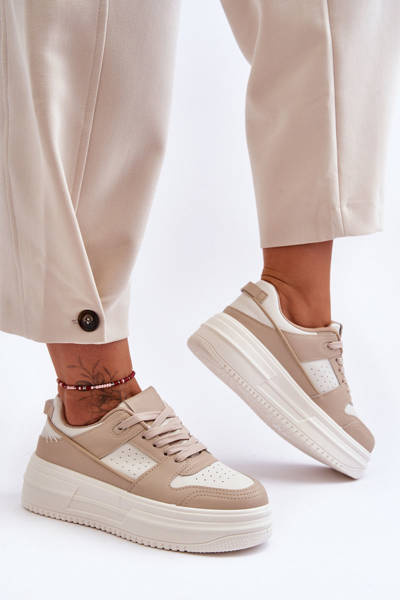 Women's Leather Sport Shoes On Massive Platform Beige Belisso
