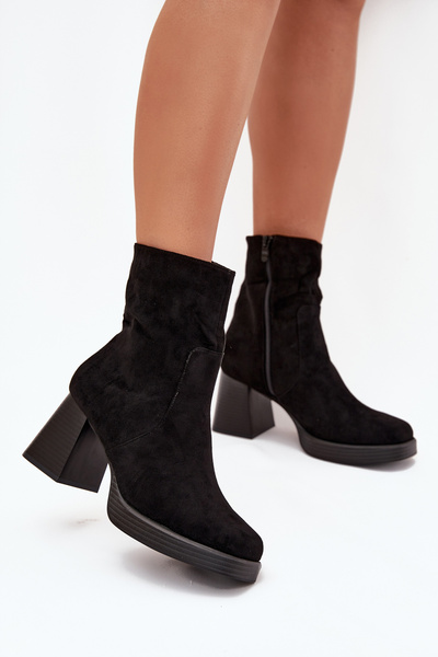 Botine Dama Cu Toc Din Faux Suede Cu Fermuar Negre Serinna