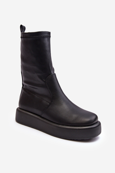 Botine cu platformă pentru femei piele ecologică negre Algedi