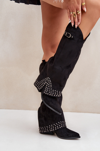 Bottes Avec Tige Reversée Sur Talon Noires Iveliri