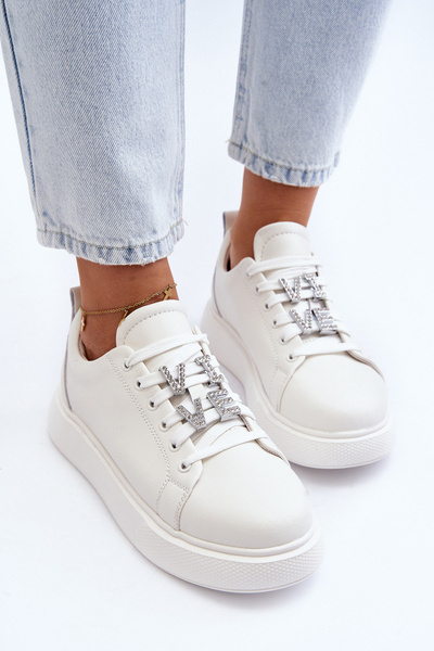 Damen Leder-Sneaker mit Verzierungen Weiß Dysurie