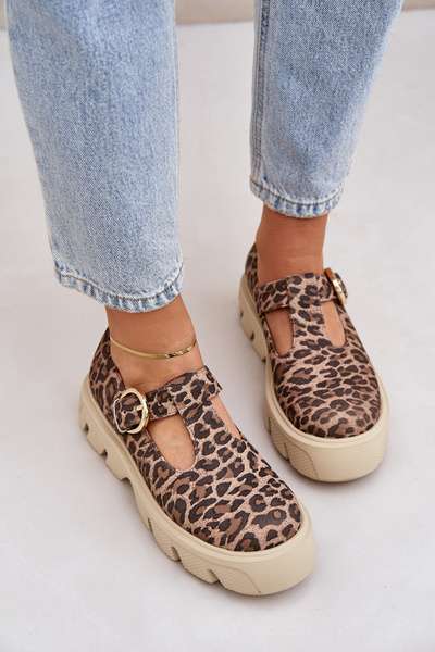 Chaussures En Daim À Boucle Imprimé Léopard Zazoo 20183 Marron