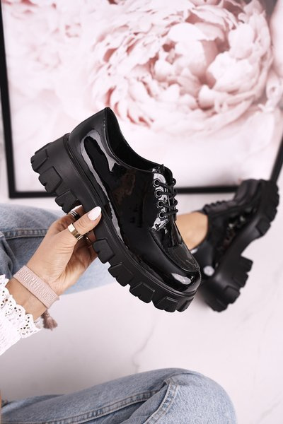 Richelieus Richelieus Pour Femmes Sur Plateforme Chunky S.Barski HX23 Noir Verni