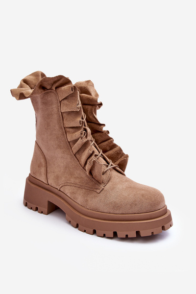 Bottes En Daim Doublées À Talon Plat Worker Beige Nacelle