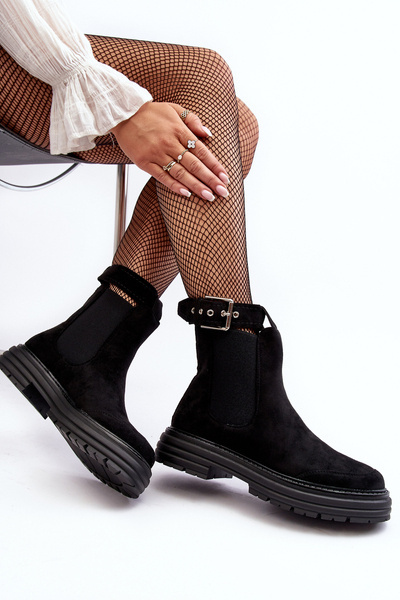 Suede Ankle Boots On Massive Sole Black Ozaro