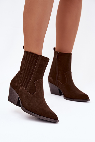 Bottes de cowboy en daim pour femmes à talon doublé chocolat Dylira